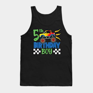 5 Year Old 5th Birthday Boy Monster Truck Car Tank Top